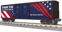 MTH 30-71047 O Gauge RailKing Montana Rail Link (Essential Workers) 50’ Double Door Plugged Boxcar