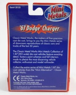 Classic Metal Works 30133 '67 Dodge Charger 1:87 Scale Model (New, In Box) -Lionel Shop 30133grey 3