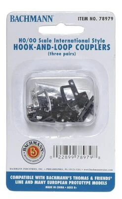 Bachmann 78979 HO/OO Scale International-Style Hook & Loop Couplers/3 Pairs
